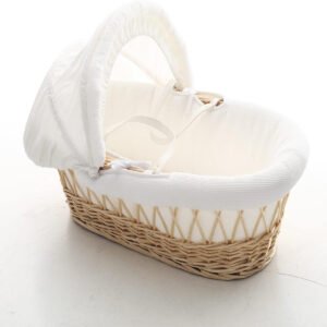 Teknum Teknum Infant Wicker Moses Basket with White Waffle Beddings Wooden Brown
