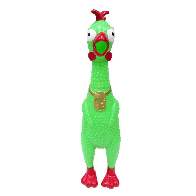 Animolds Squeeze Me Chicken in assorted colors, 33cm height, squeeze to hear its sound in UAE