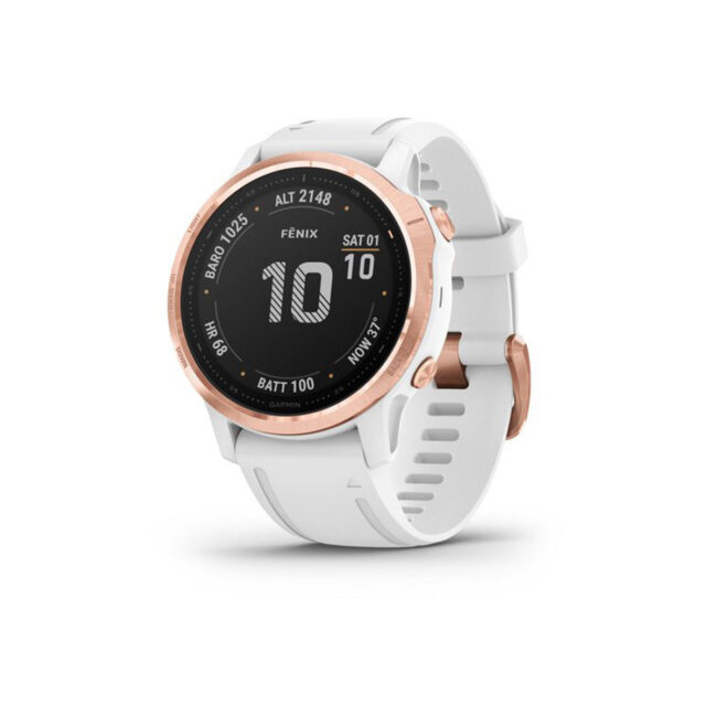 Garmin fenix 6S Pro, Ultimate Multisport GPS Watch, Smaller-Sized, Features Mapping, Music, Grade-Adjusted Pace Monitoring and Pulse Ox Sensors, Rose Gold with White Band in UAE
