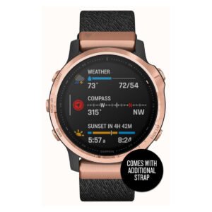 Garmin Fenix 6S Pro Sapphire | Rose-gold Black | Nylon and Black Rubber Strap,watch