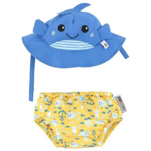 Zoocchini Reusable Baby Swim Diaper & Sun Hat Set - S (3M-6M) - Whale