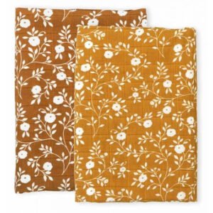 A Little Lovely Company Muslin Cloth Set of 2 Blossom - Caramel