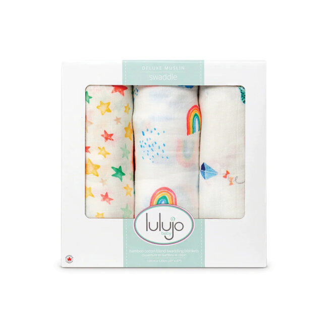 Lulujo 3-Pack Bamboo Muslin Swaddle Blankets – High in the Sky in UAE