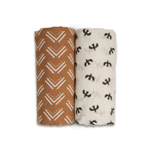 Lulujo 2-pack Cotton Swaddles – Mudcloth / Black Birds in UAE