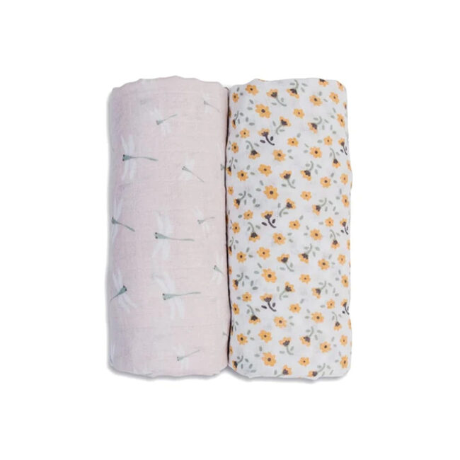 Lulujo 2-pack Cotton Swaddles – Vintage Floral / Dragonfly in UAE