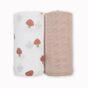 Lulujo 2-pack Cotton Swaddles – Mushroom & Sand in UAE