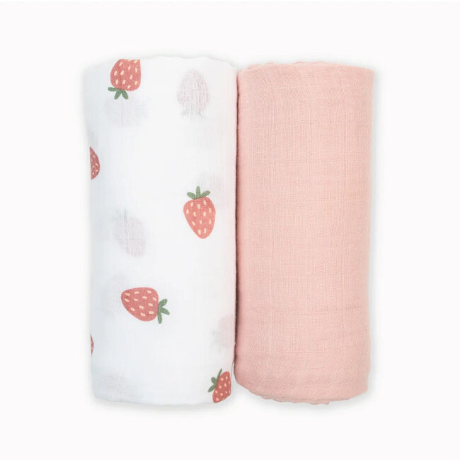 Lulujo 2-pack Cotton Swaddles – Strawberry & Ballet Slipper in UAE