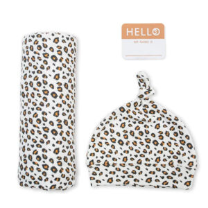 Lulujo Hello World Set (Bamboo Hat + Swaddle blanket) – Cheetah in UAE