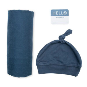 Lulujo Hello World Set (Bamboo Hat + Swaddle blanket) – Navy in UAE