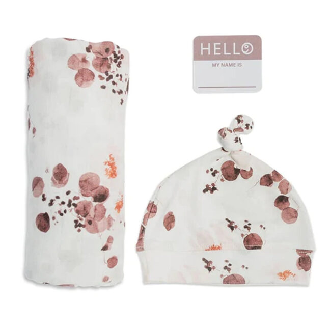 Lulujo Hello World Set (Bamboo Hat + Swaddle blanket) – Eucalyptus in UAE