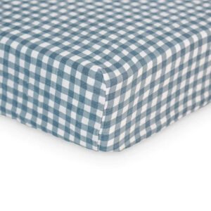 Lulujo Muslin Crib Sheet (135cm x 70cm) - Navy Gingham