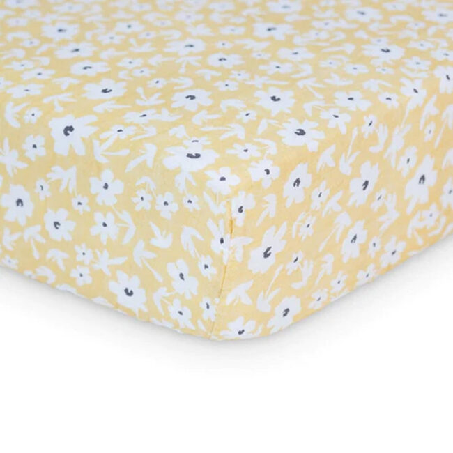Lulujo Muslin Crib Sheet (135cm x 70cm) – Yellow Wildflowers in UAE