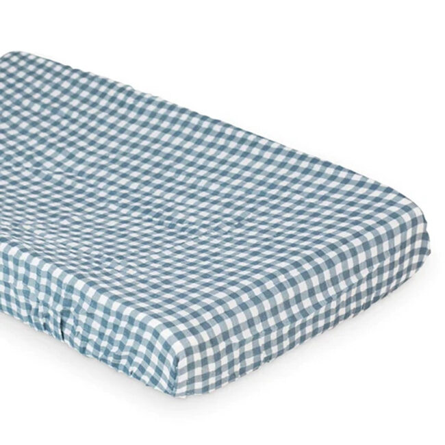 Lulujo Muslin Change Pad Cover (80cm x 40cm) – Navy Gingham in UAE