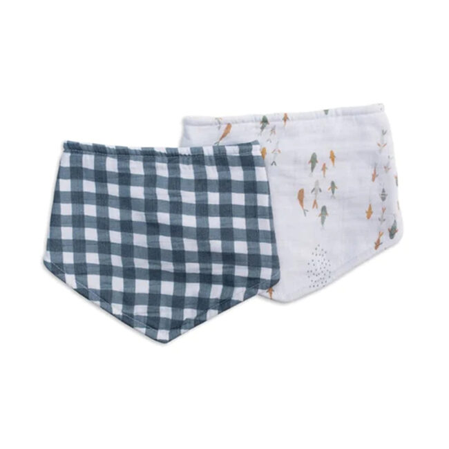 Lulujo Bandana Bibs (2-pack) – Fish / Navy Gingham in UAE