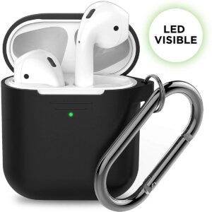 KeyBudz KEYBUDZ PodSkinz Keychain Case with Carabiner for AirPods 1 & 2 - Black