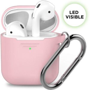 KeyBudz KEYBUDZ PodSkinz Keychain Case with Carabiner for AirPods 1 & 2 - Pink