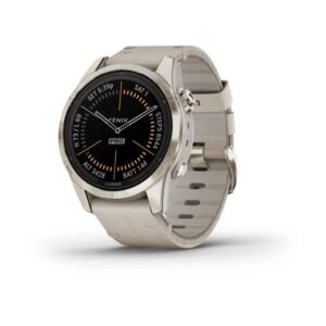 Garmin Fenix 7S Pro – Sapphire Solar Edition- Soft Gold Ss With Limestone Leather Band (Includes Tundra Silicone Watch Band)