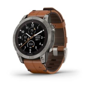 Garmin Fenix 7 Pro – Sapphire Solar Edition- Carbon Gray Dlc Titanium With Chestnut Leather Band (Includes Dual-Colour Silicone Watch Band)
