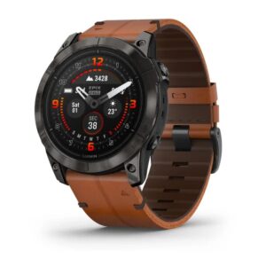 Garmin Epix Pro (Gen 2) Sapphire Edition- 51Mm – Carbon Gray Dlc Titanium With Chestnut Leather Band, Graphite Silicone Watch Band