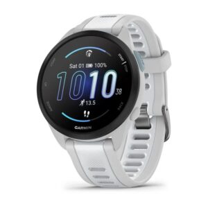 GARMIN Forerunner 165 – 43mm, Mist Grey/Whitestone | Lightweight GPS Runners Sports Watch with Colourful AMOLED Display | Up to 11 Days of Battery Life & Touchscreen and Buttons | Built-in Sports Apps