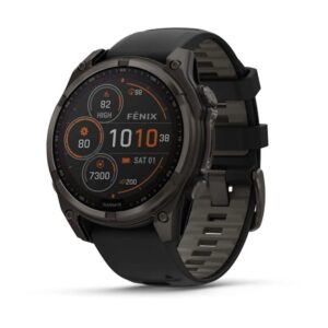 GARMIN Fenix 8 Solar – 47mm, Black/pebble Grey| Premium AMOLED Multisport GPS Smartwatch | Touchscreen | Up to 48 Days of Battery Life | Advanced Health and Training Features, Built-in LED Flashlight