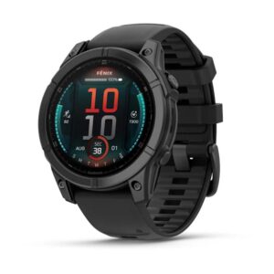 GARMIN Fenix E – 47mm, Slate grey steel with Black Silicone Band | AMOLED Multisport GPS Smartwatch with Up to 16 Days of Battery Life | Dynamic Round-Trip Routing | Multi-GNSS & ABC Sensors