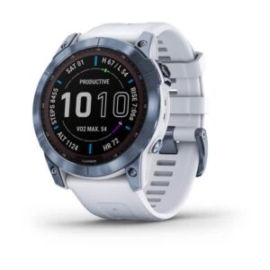 Garmin Fenix 7X – Sapphire Solar Edition, Mineral Blue Dlc Titanium With Whitestone Band