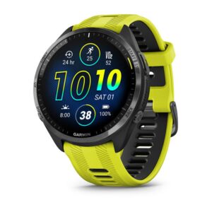 Garmin Forerunner 965, Carbon Gray Dlc Titanium Bezel With Black Case And Amp Yellow/Black Silicone Band