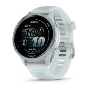 GARMIN Forerunner 570 – 42mm, Whitestone/Cloud Blue | Advanced GPS Running & Triathlon Smartwatch with Amoled Display | Upto 10 Days of Battery Life and Built-in Speaker & Microphone