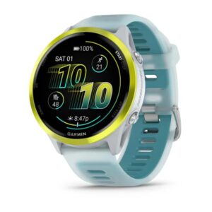 GARMIN Forerunner 570 – 47mm, Whitestone/Turquoise | Advanced GPS Running & Triathlon Smartwatch with Amoled Display | Up to 11 Days of Battery Life and Built-in Speaker & Microphone