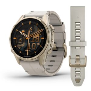GARMIN Fenix 8 – 43mm, Limestone Leather Band | Premium AMOLED Multisport GPS Smartwatch with Touchscreen | Up to 10 Days of Battery Life | Advanced Health & Training Features, Built-in LED Flashlight