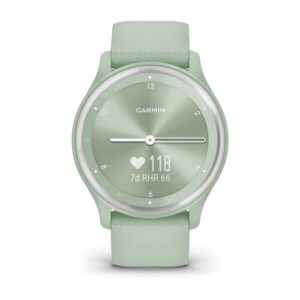 Garmin Vivomove Sport, Cool Mint Case And Silicone Band With Silver Accents